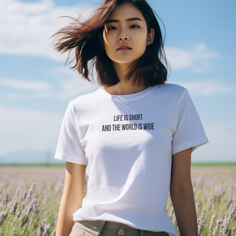 Áo thun cotton 100% in chữ Life is short
