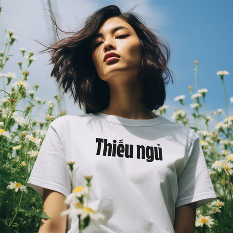 Áo thun cotton 100% in chữ Thiếu Ngủ