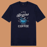 Áo thun unisex cotton in hình Life Begin After Coffee (nhiều màu)