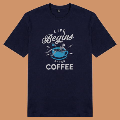 Áo thun unisex cotton in hình Life Begin After Coffee (nhiều màu)