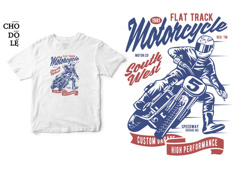 Áo thun unisex 100% in hình Flat track- biker tee