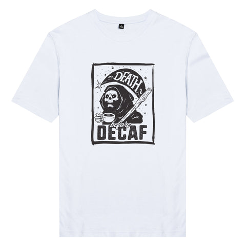 Áo thun unisex cotton in hình Death Before Decaf (nhiều màu)