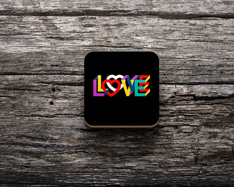 Đế lót ly vuông in hình Love Sign