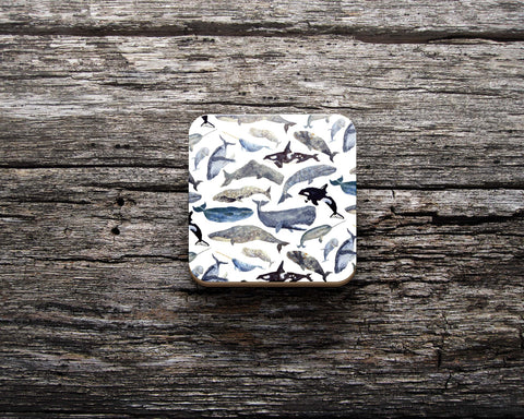 Đế lót ly vuông in hình  Whale Pattern