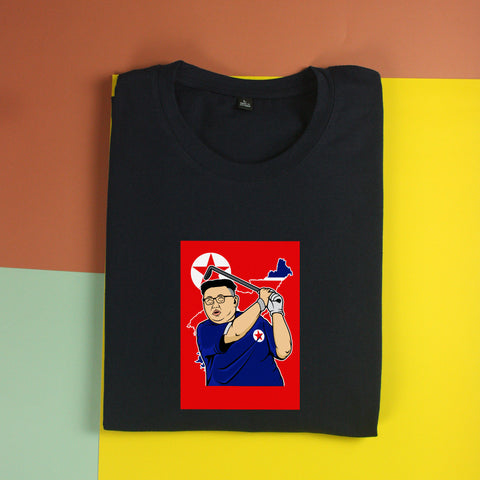 Áo thun unisex cotton 100% in hình Iconic People - Kim is playing golf