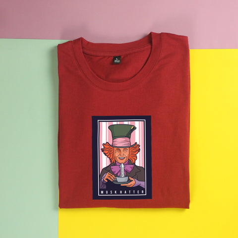 Áo thun unisex cotton 100% in hình Iconic People - Mad Hatter Elon Musk