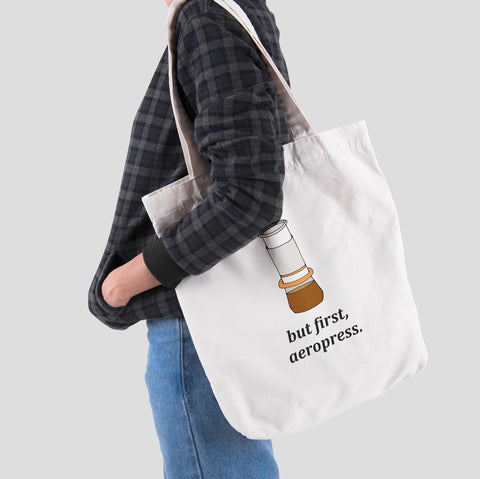 Túi tote in hình But first, aeropress