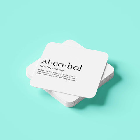 Đế lót ly bằng gỗ in hình Al-co-hol
