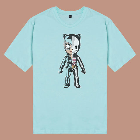 Áo thun unisex cotton in hình Half Skeleton series - Catwoman (nhiều màu)