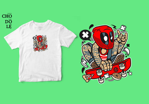 Áo thun unisex cotton 100% in hình Super Heroes Series - Deadpool Skater (nhiều màu)