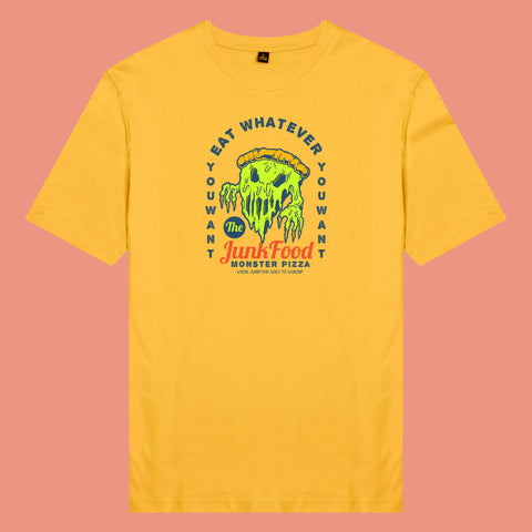 Áo thun unisex cotton 100% in hình Enjoy the food, Pizza Monster (nhiều màu)