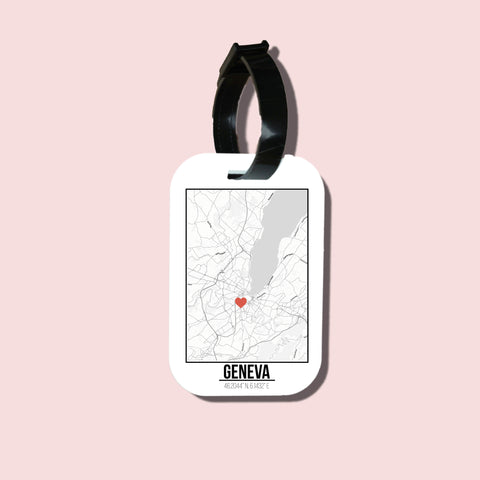 Travel tag cho túi xách/balo du lịch in hình Love City Map - Geneva