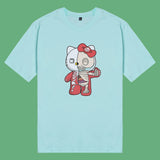Áo thun unisex cotton in hình Half Skeleton series - Hello Kitty (nhiều màu)