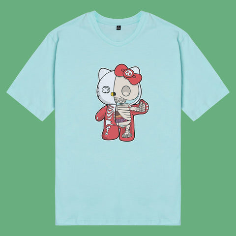 Áo thun unisex cotton in hình Half Skeleton series - Hello Kitty (nhiều màu)