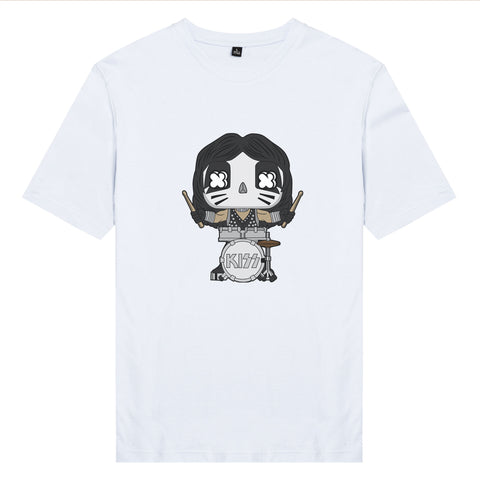 Áo thun unisex cotton in hình funky cartoon series - kiss drummer (nhiều màu)