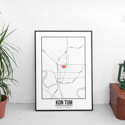 Tranh poster khổ A3 giấy mỹ thuật in hình Love City Vietnam - Kon Tum