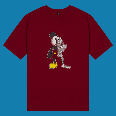 Áo thun unisex cotton in hình Half Skeleton series - Mickey Skeleton (nhiều màu)
