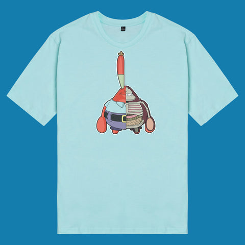 Áo thun unisex cotton in hình Half Skeleton series - Mr Krabs (nhiều màu)
