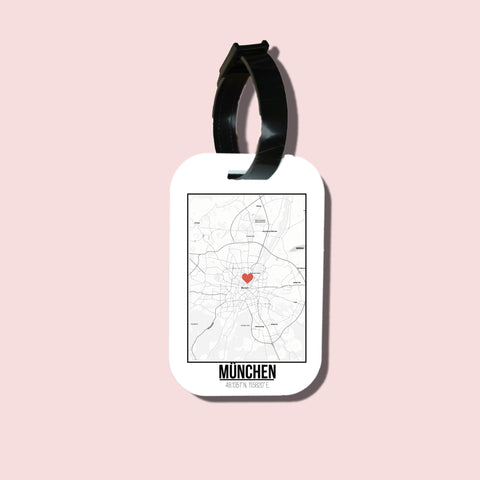 Travel tag cho túi xách/balo du lịch in hình Love City Map - Munchen