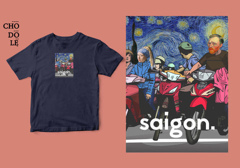 Áo thun unisex cotton 100% in hình Saigon Starry Night (nhiều màu)