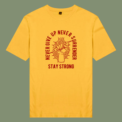 Áo thun unisex cotton 100% in hình Never Give up, Stay Strong (nhiều màu)