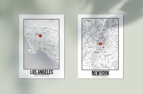 Combo 2 Tranh poster khổ A3 giấy mỹ thuật in hình Love City -  Los Angeles And New York