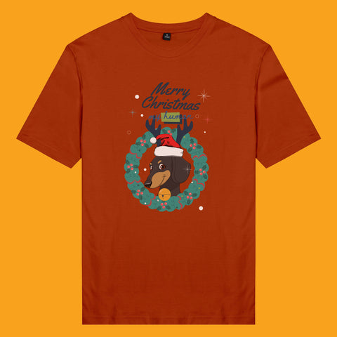 Áo thun unisex cotton 100% in hình Pet Lover Xmas - Dachshund (nhiều màu)