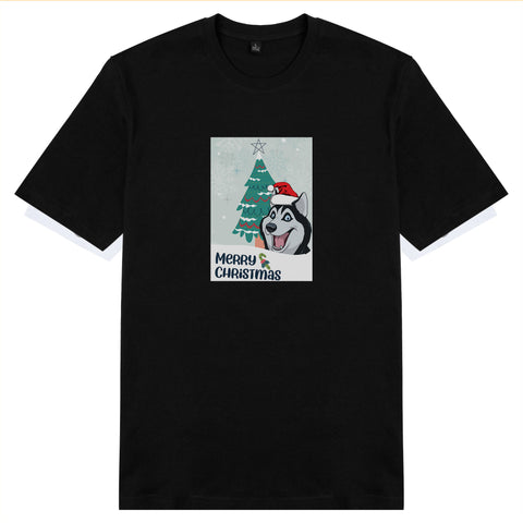 Áo thun unisex cotton 100% in hình Pet Lover Xmas - Huskey (nhiều màu)