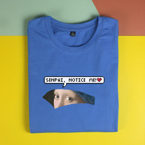 Áo thun unisex cotton in hình Senpai Notice me - Girl with pearl earring