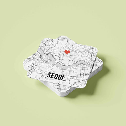 Đế lót ly vuông in hình Love City - Seoul