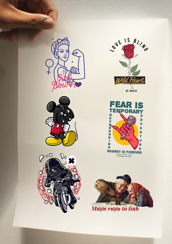 Set A4 sticker ủi lên áo, túi tote - Set 2
