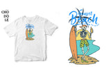Áo thun unisex cotton 100% in hình Sunset Beach - Surf and beer.