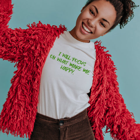 Áo thun cotton 100% in chữ I will focus on what make me happy