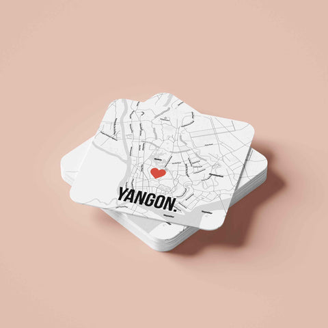 Đế lót ly vuông in hình Love City - Yangon