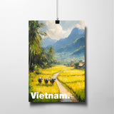 Tranh poster khổ A3 giấy mỹ thuật in hình Du lịch Vietnam - Làng Quê