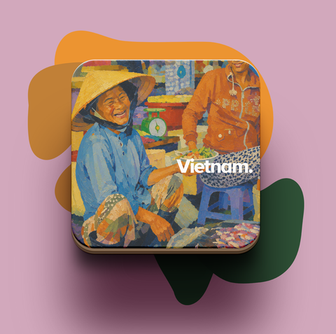 Happy Smile on Fish Vendor woman — Vietnam Travel Coaster