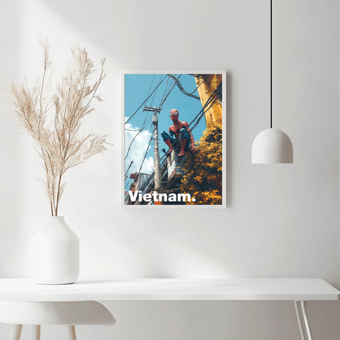 Tranh poster khổ A3 giấy mỹ thuật in hình Du lịch Vietnam - Spiderman in vietnam