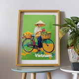 Tranh poster khổ A3 giấy mỹ thuật in hình Du lịch Vietnam - Street Vendor on bike