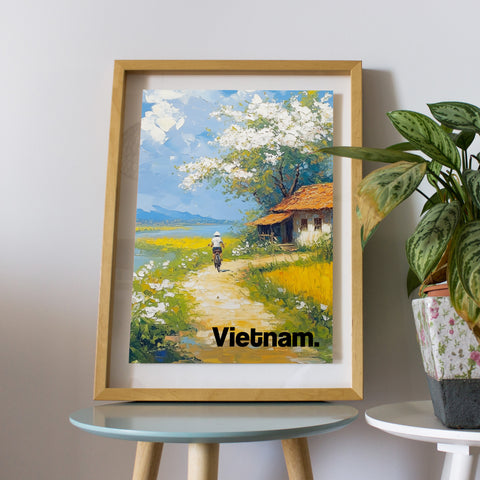 Tranh poster khổ A3 giấy mỹ thuật in hình Du lịch Vietnam - Vietnam countryside