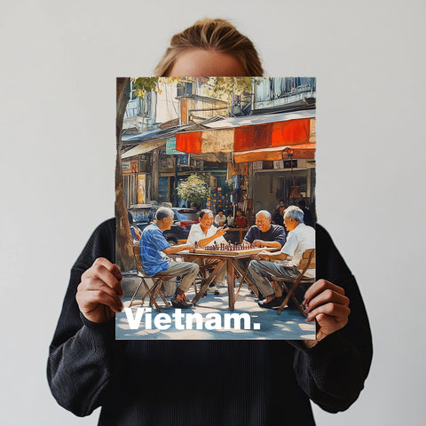 Tranh poster khổ A3 giấy mỹ thuật in hình Du lịch Vietnam -Old men hang out