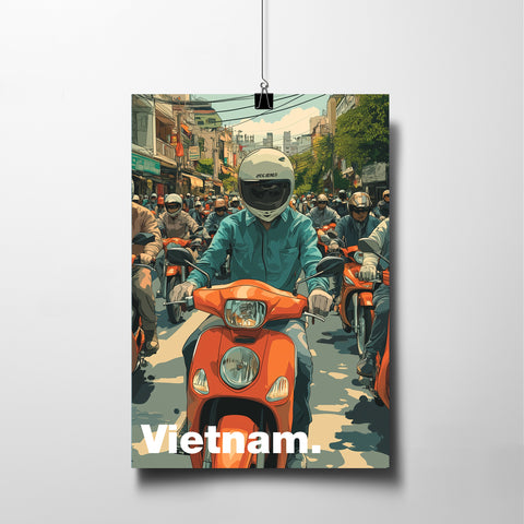 Tranh poster khổ A3 giấy mỹ thuật in hình Du lịch Vietnam - Saigon Traffic Rush hour 2