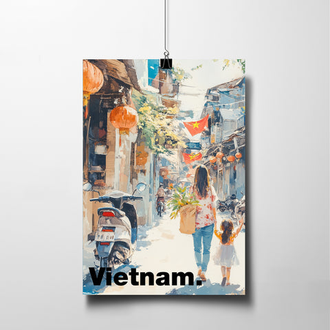 Tranh poster khổ A3 giấy mỹ thuật in hình Du lịch Vietnam - Small Alley