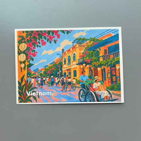 Hoi An Vietnam Souvenir Postcard – Heritage Yellow Wall & Cyclo