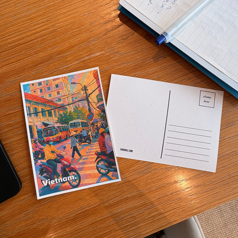 Vietnam Souvenir Postcard – City Bus, Traffic and Street Crossing