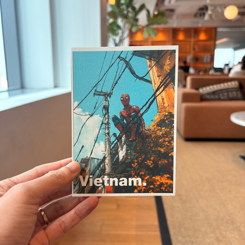 Vietnam Souvenir Postcard – Spider-Man on Electric Wire Pole