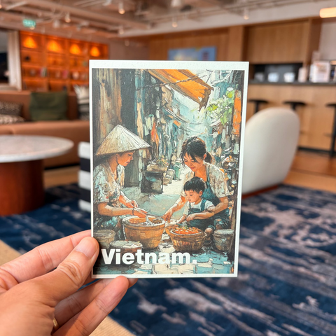 Vietnam Souvenir Postcard – Sunlit Alley Life of Mother and Son