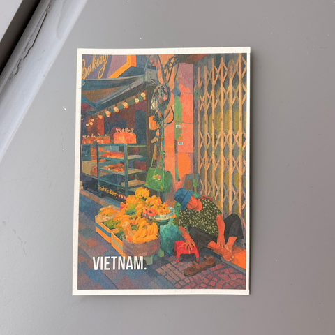Vietnam Souvenir Postcard – Local Fruit Vendor Napping