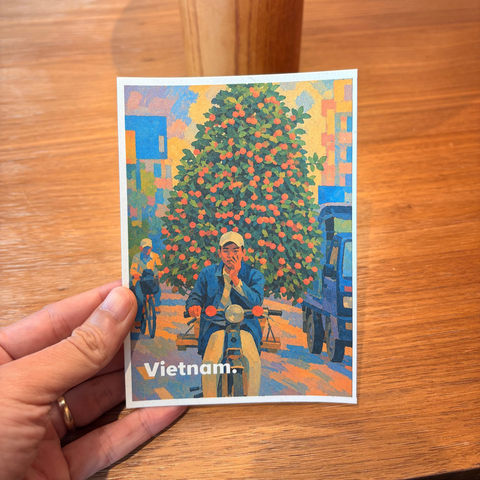 Vietnam Souvenir Postcard – Tet Kumquat Tree on Bike