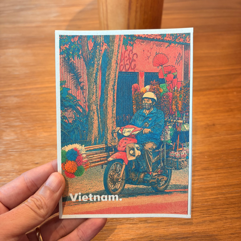 Vietnam Souvenir Postcard – Motorbike Chổi Lông Gà Vendor