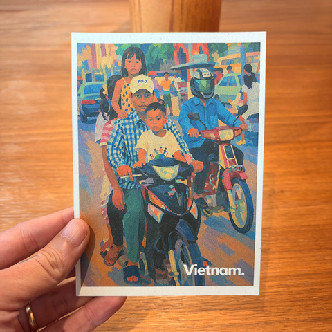 Vietnam Souvenir Postcard – Family of 5 on Motorbike